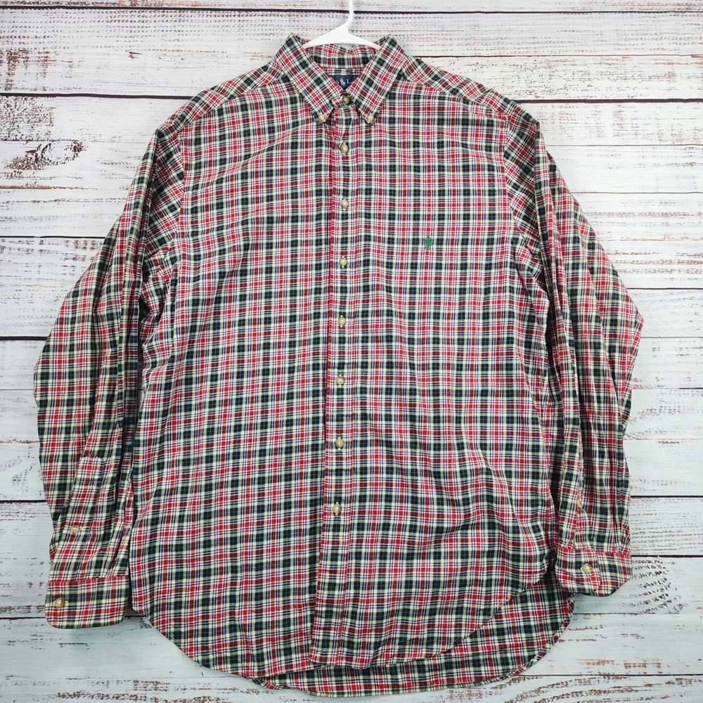 Polo Ralph Lauren‎ Classic Fit Plaid Button Down Shirt Mens XLT Tall Red Green
